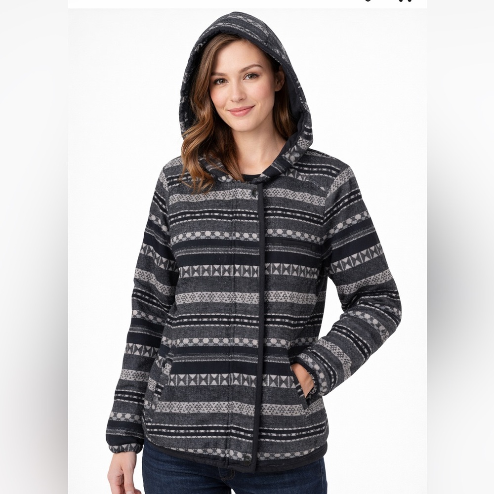 Insight Black & Gray Aztec Print Hooded Jacket | Lined | Zip Front | Size 6